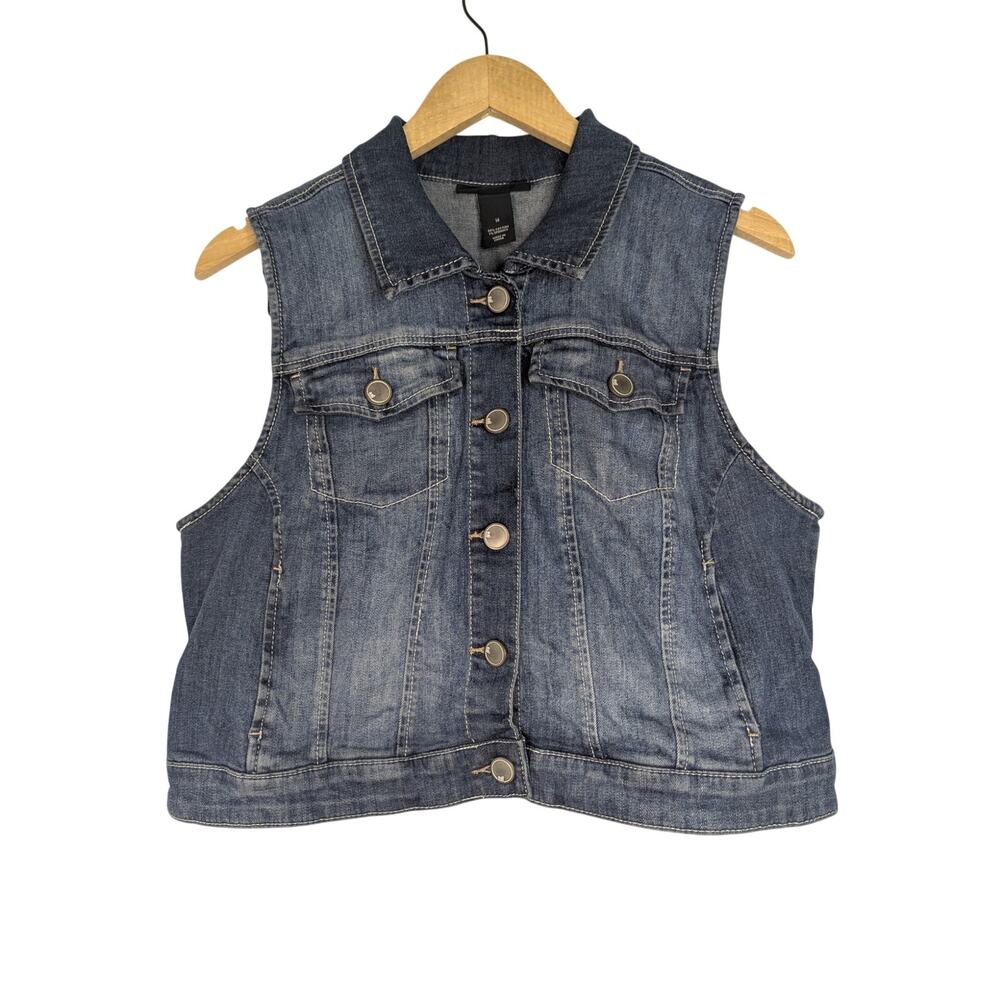 Lane Bryant Medium Wash Crop Buttoned Denim Vest Indie Sleaze Boho Y2K Style